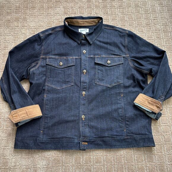 Duluth Trading Double Flex Denim Standard Fit Trucker Jacket Mens 2XL Chore NWT - Picture 1 of 9